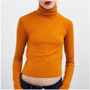 Zara Knit Top Long-Sleeve Turtleneck Women’s Medium Orange Layering